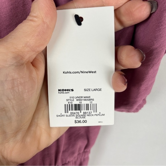 NWT Nine West Mauve Rose Pink Peplum Peasant Blouse Top – Size Large Romantic - Picture 6 of 11